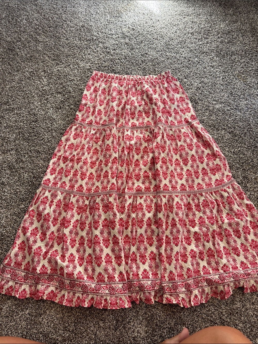 Max Studio Cream and Rose Floral Tiered Maxi Skirt
